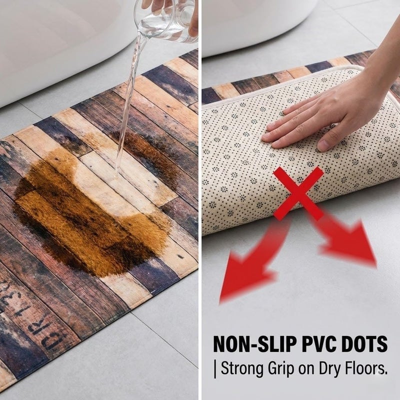 Creative House Life Rustic Wood Plank Bathroom Runner Rug 24x71 Inch, Soft Absorbent Non Slip Memory Foam Long Bath Mat for Tub, Shower, Kitchen Sink & Hallway - Image 4